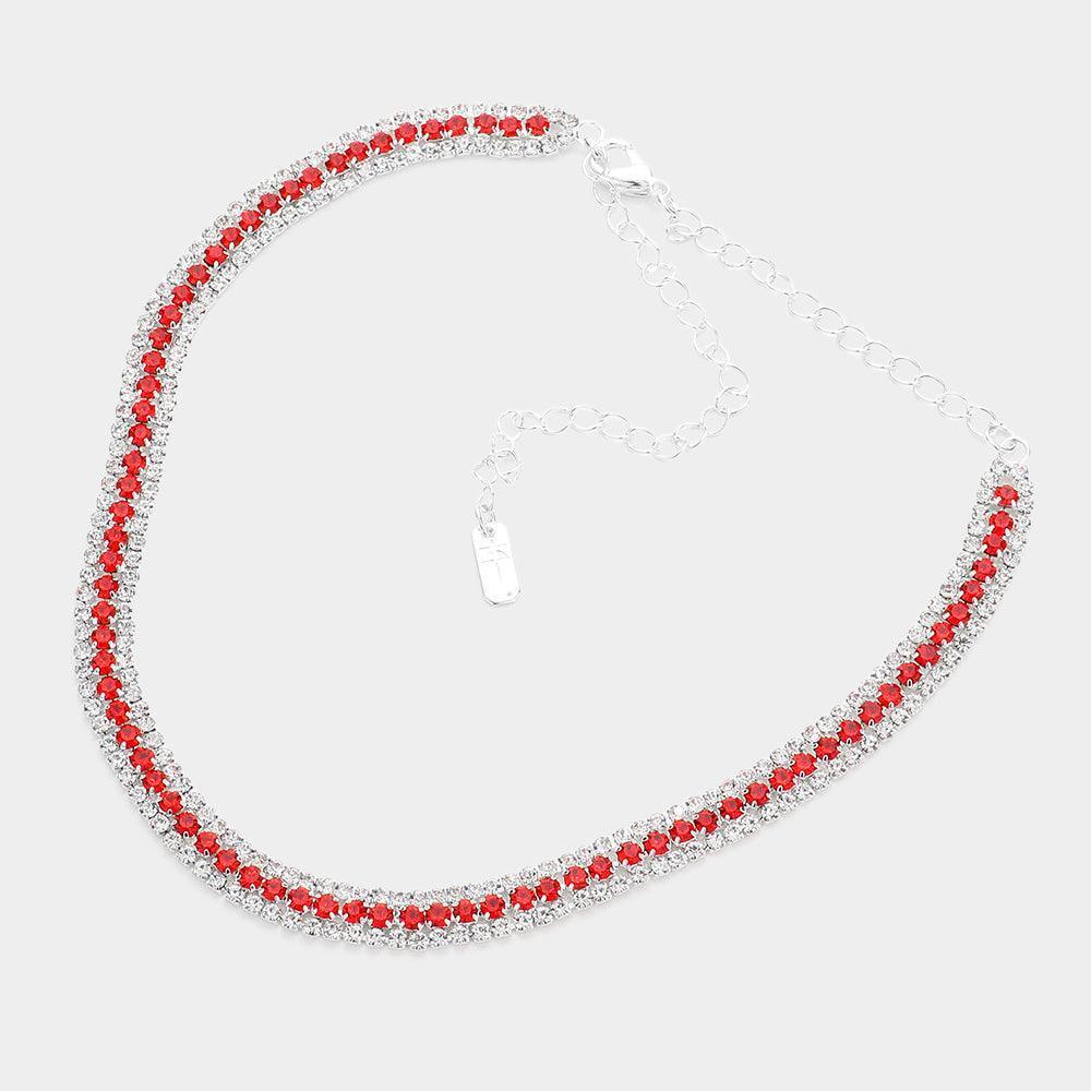 Red 3 Rows Choker Necklace Rhinestone Paved - Jewelry Store by Erik Rayo