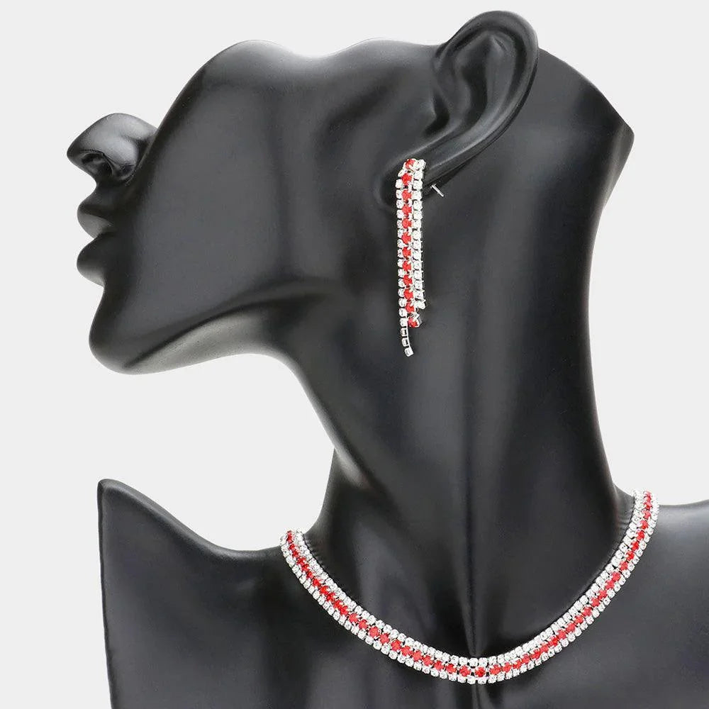 Red 3 Rows Choker Necklace Rhinestone Paved - Jewelry Store by Erik Rayo