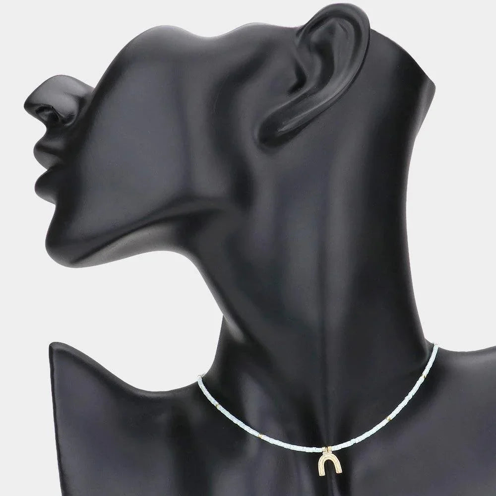 Metal Arch Pendant Tiny Beaded Choker Necklace - Jewelry Store by Erik Rayo