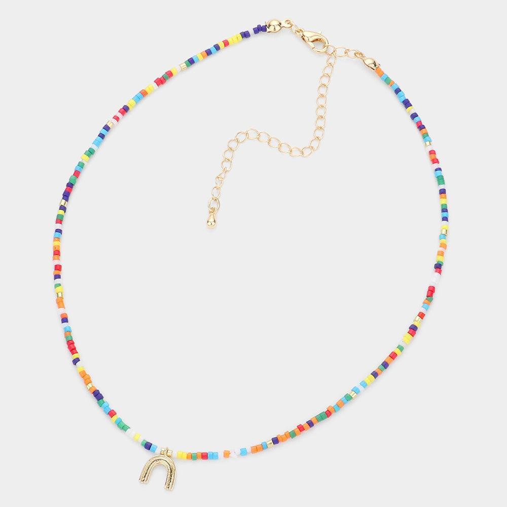 Metal Arch Pendant Tiny Beaded Choker Necklace - Jewelry Store by Erik Rayo