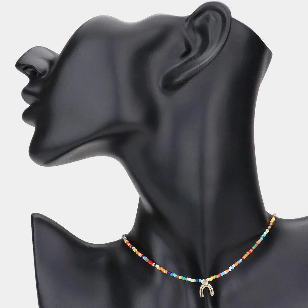 Metal Arch Pendant Tiny Beaded Choker Necklace - Jewelry Store by Erik Rayo