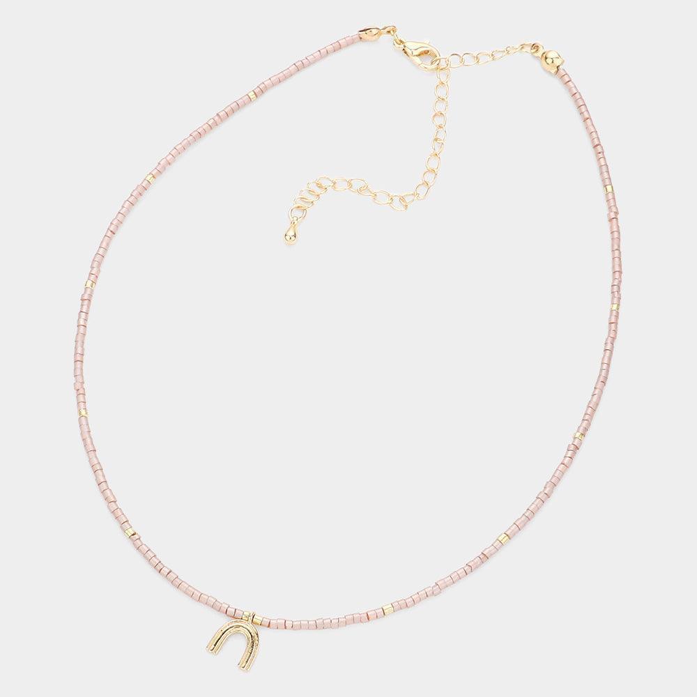 Pink Metal Arch Pendant Tiny Beaded Choker Necklace - Jewelry Store by Erik Rayo
