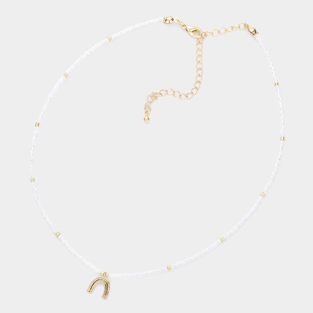 White Metal Arch Pendant Tiny Beaded Choker Necklace - Jewelry Store by Erik Rayo