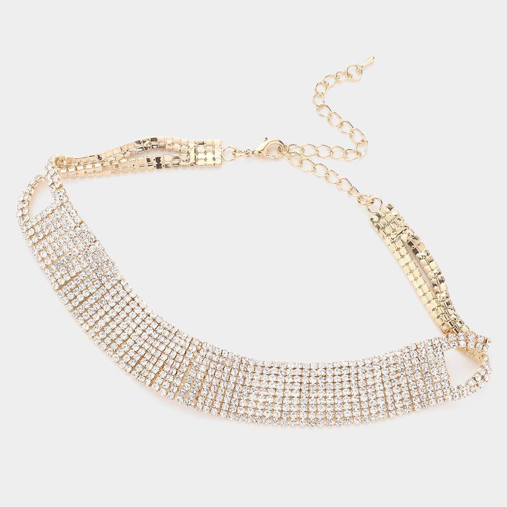 Gold Choker Necklace Rhinestone Paved - Jewelry Store by Erik Rayo