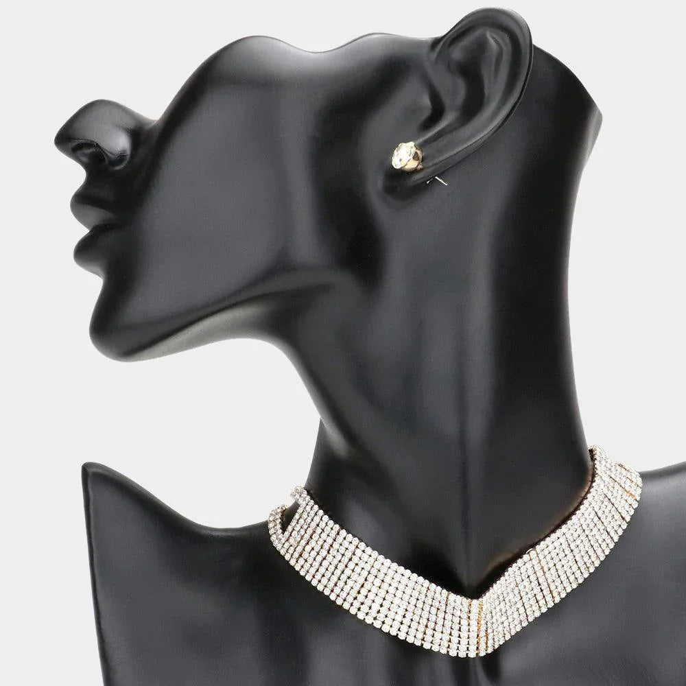 Gold Choker Necklace Rhinestone Paved - Jewelry Store by Erik Rayo