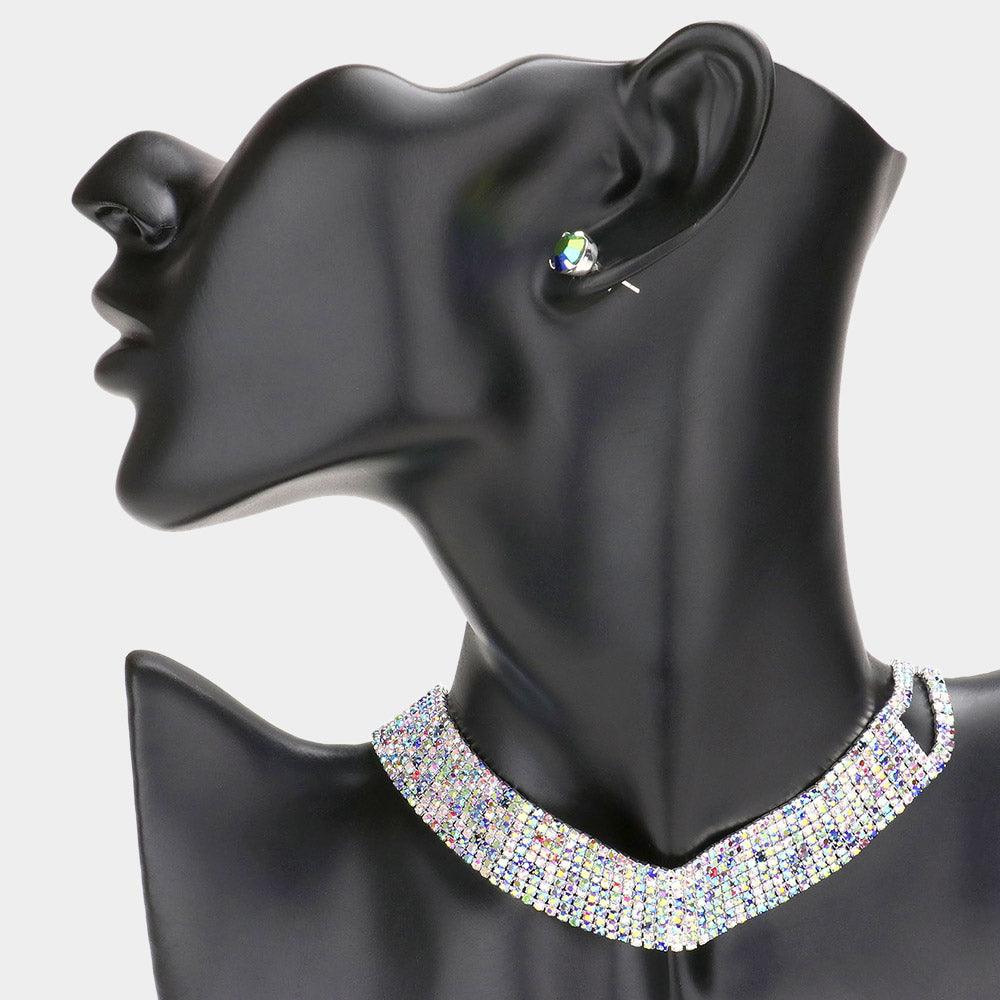 Choker Necklace Rhinestone Paved