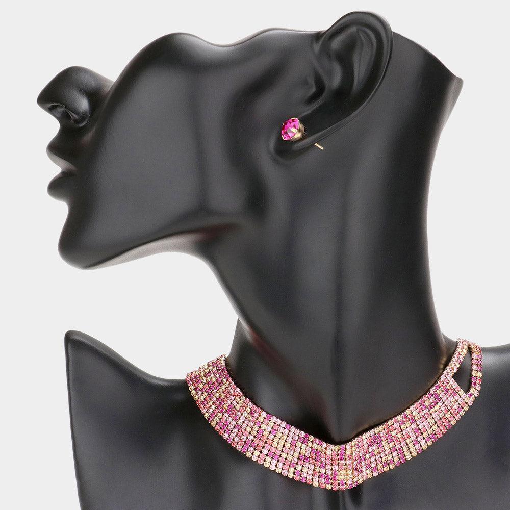 Pink Choker Necklace Rhinestone Paved - Jewelry Store by Erik Rayo