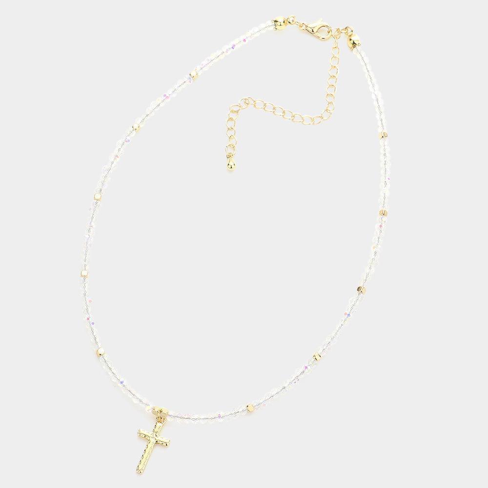 Cross Pendant Faceted Beaded Choker Necklace - Jewelry Store by Erik Rayo