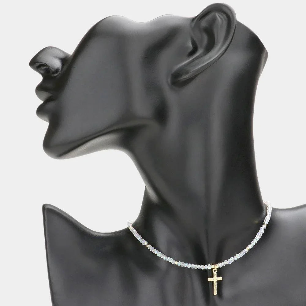 Cross Pendant Faceted Beaded Choker Necklace - Jewelry Store by Erik Rayo