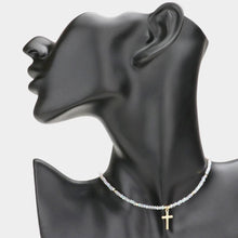 Load image into Gallery viewer, Cross Pendant Faceted Beaded Choker Necklace
