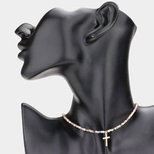 Load image into Gallery viewer, Brown Cross Pendant Faceted Beaded Choker Necklace
