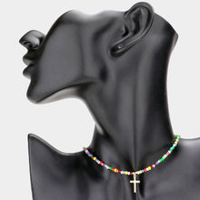 Load image into Gallery viewer, Cross Pendant Faceted Beaded Choker Necklace
