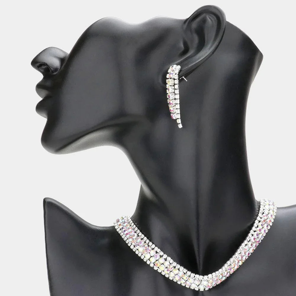 Silver Embellished Crystal Rhinestone Accented Choker Necklace - Jewelry Store by Erik Rayo