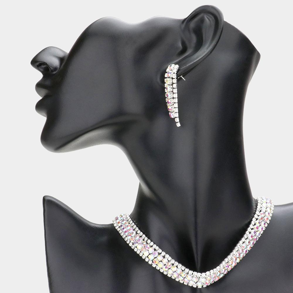 Silver Embellished Crystal Rhinestone Accented Choker Necklace