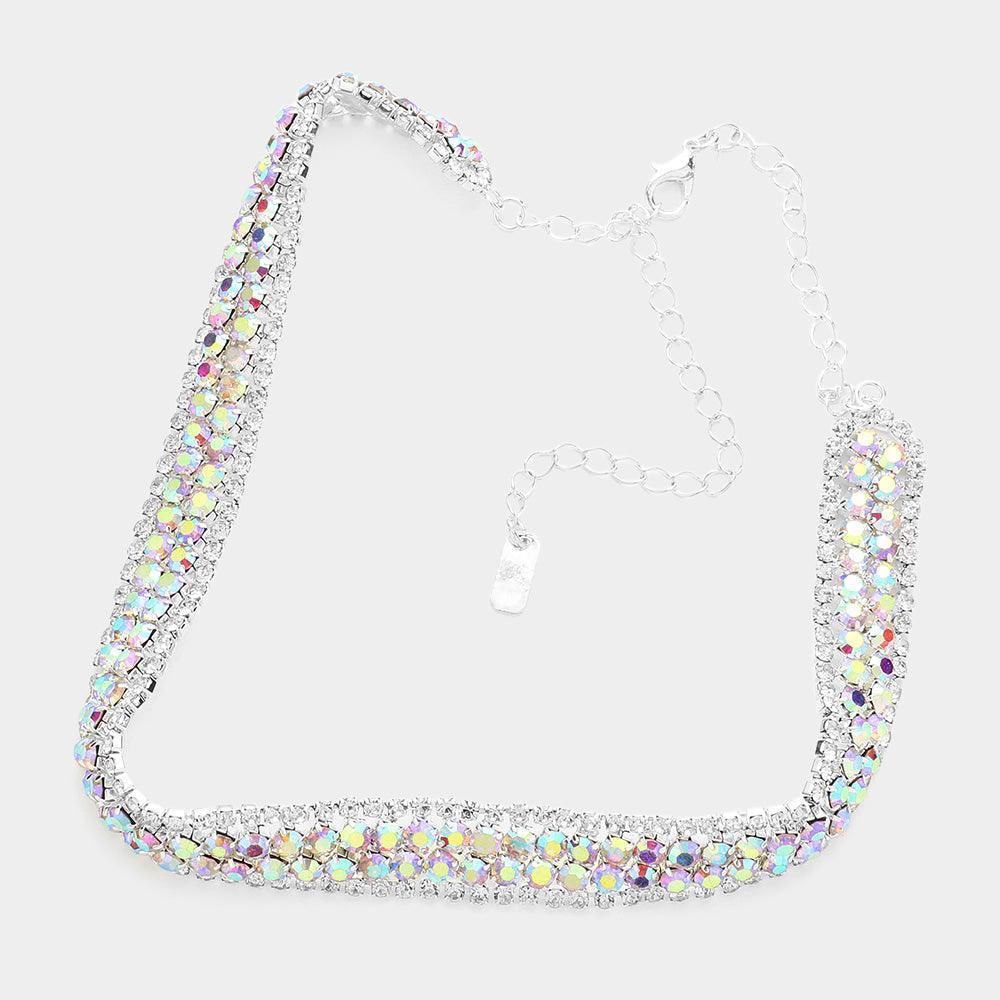Silver Embellished Crystal Rhinestone Accented Choker Necklace - Jewelry Store by Erik Rayo