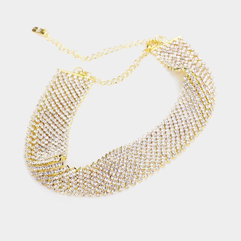 Gold Embellished Crystal Rhinestone Choker Necklace - Jewelry Store by Erik Rayo