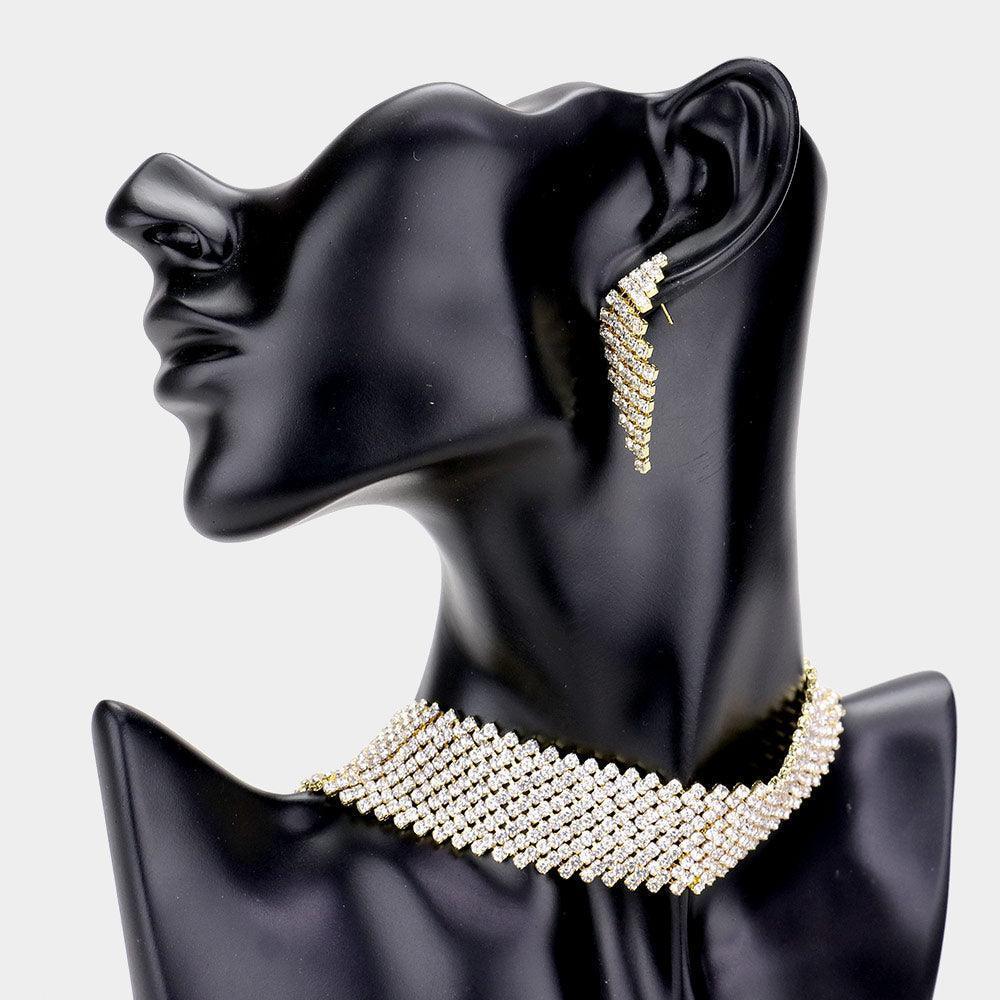 Gold Embellished Crystal Rhinestone Choker Necklace - Jewelry Store by Erik Rayo