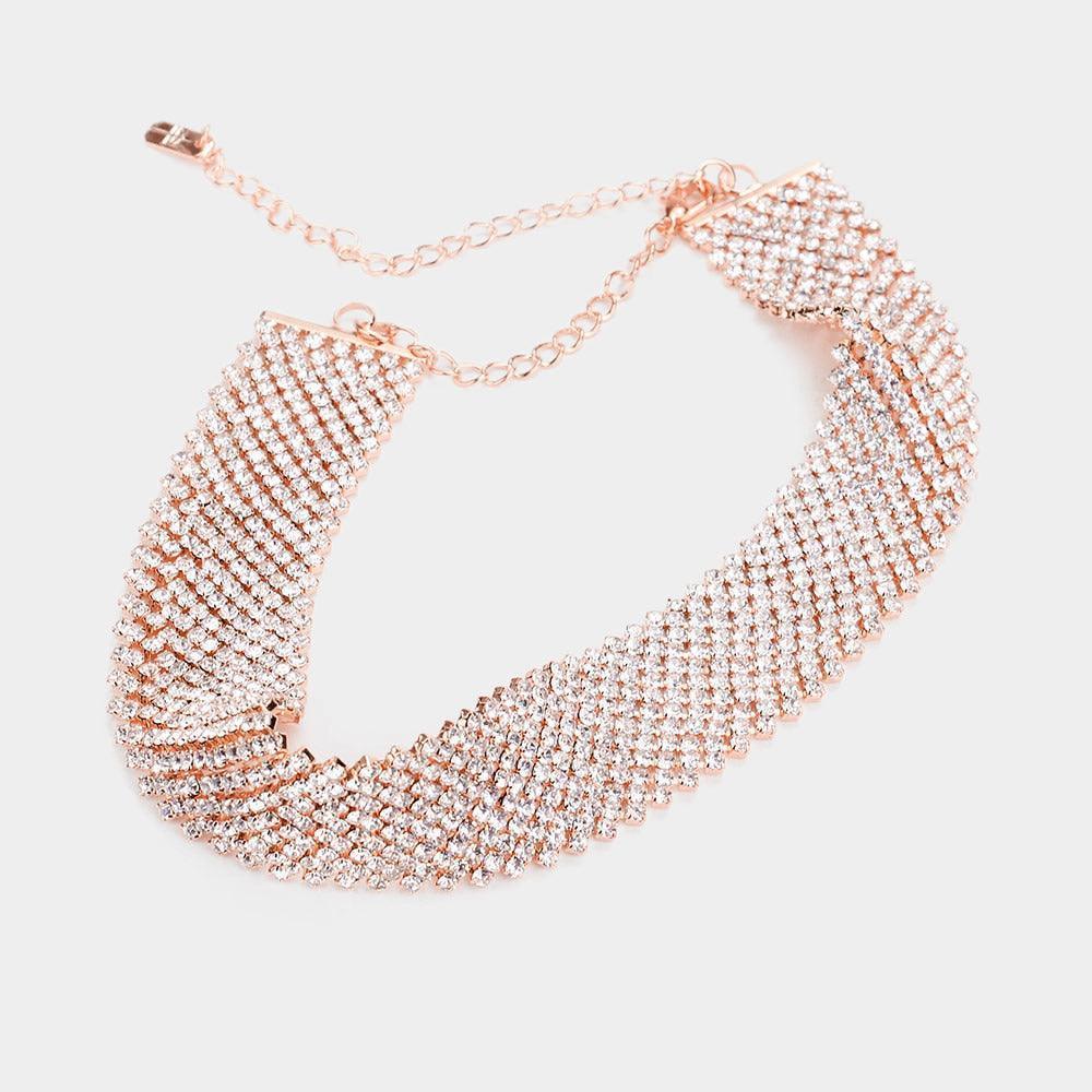 Rose Gold Embellished Crystal Rhinestone Choker Necklace - Jewelry Store by Erik Rayo
