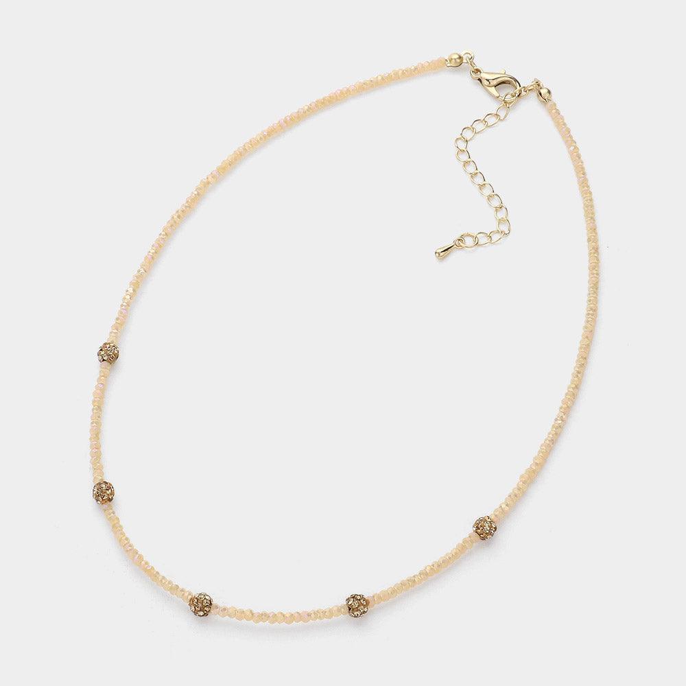 Brown Shamballa Ball Station Faceted Beaded Choker Necklace - Jewelry Store by Erik Rayo