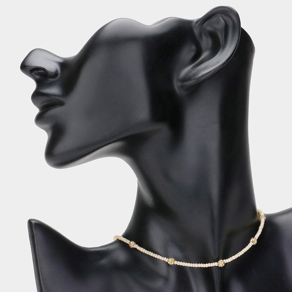 Brown Shamballa Ball Station Faceted Beaded Choker Necklace - Jewelry Store by Erik Rayo