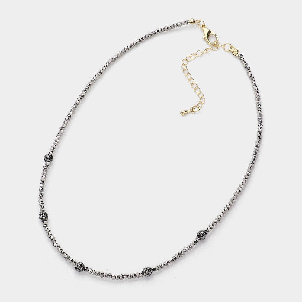 Gold Shamballa Ball Station Faceted Beaded Choker Necklace - Jewelry Store by Erik Rayo
