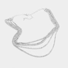 Load image into Gallery viewer, Silver 5 Rows Layered Rhinestone Bib Choker Necklace
