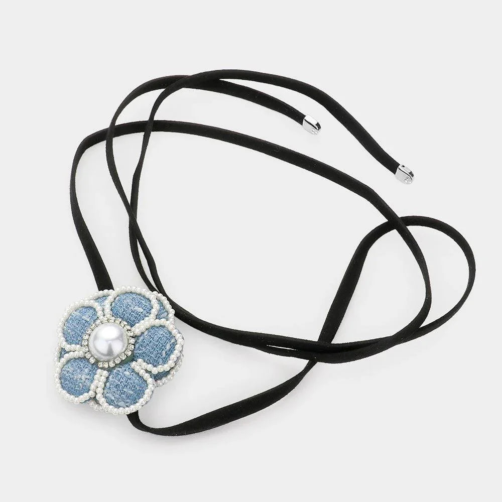 Blue Pearl Pointed Flower Wrapped Choker Necklace - Jewelry Store by Erik Rayo