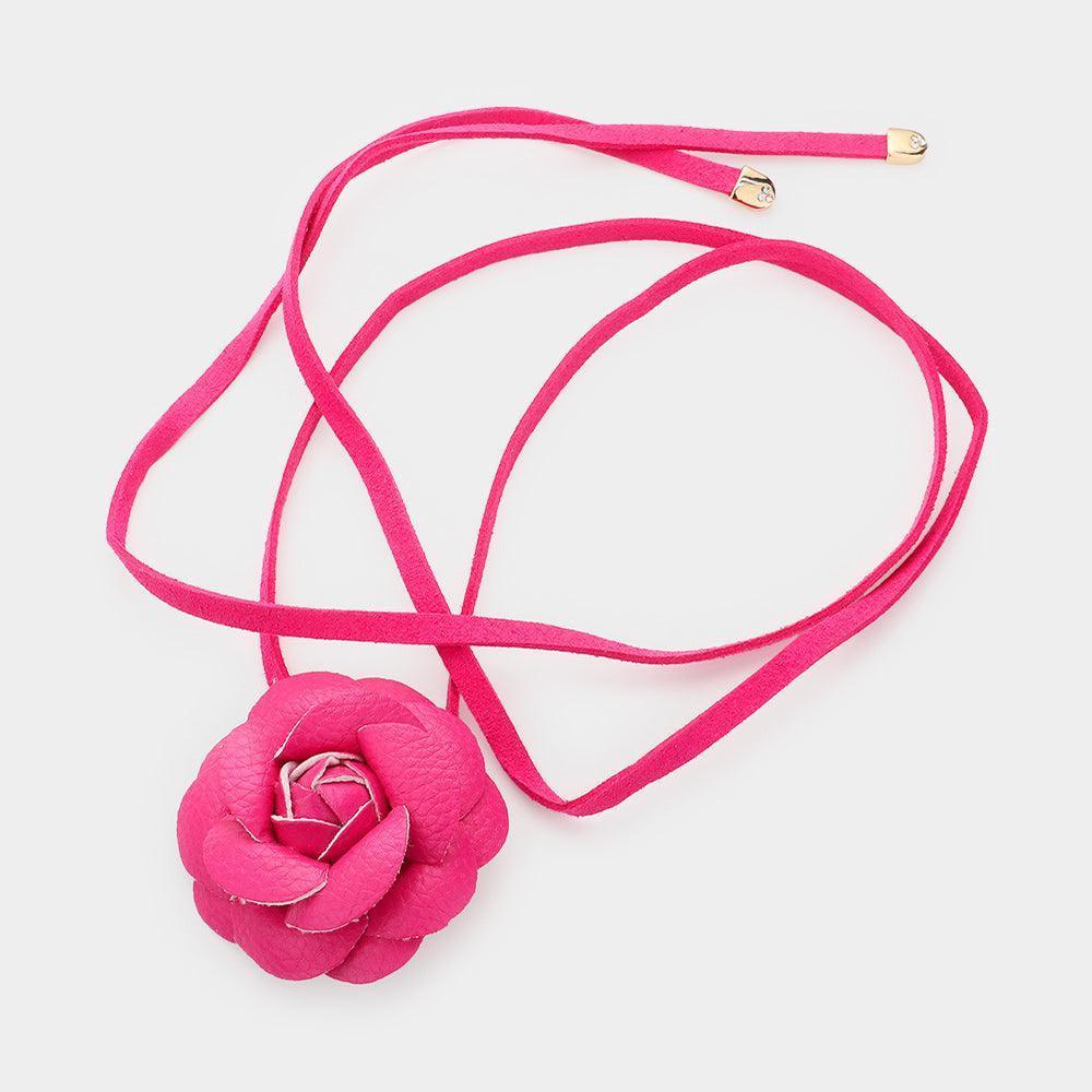 Fuchsia Faux Leather Flower Wrapped Choker Necklace - Jewelry Store by Erik Rayo