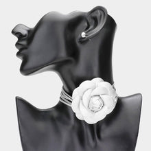 Load image into Gallery viewer, Silver Faux Leather Flower Wrapped Choker Necklace
