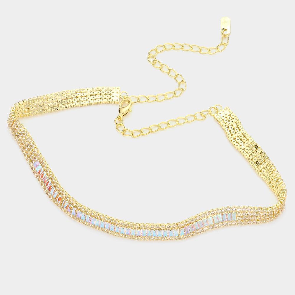 Gold Baguette Stone Cluster Choker Rhinestone Necklace - Jewelry Store by Erik Rayo