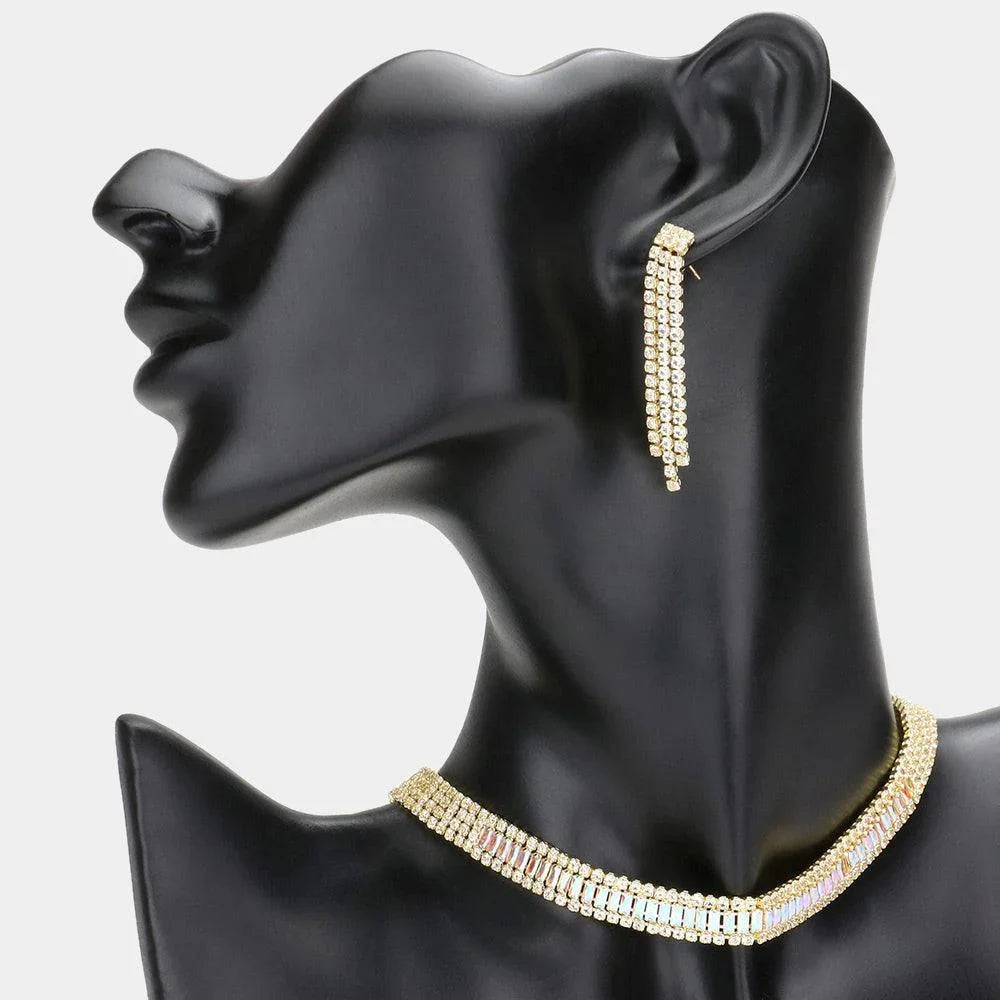 Gold Baguette Stone Cluster Choker Rhinestone Necklace - Jewelry Store by Erik Rayo