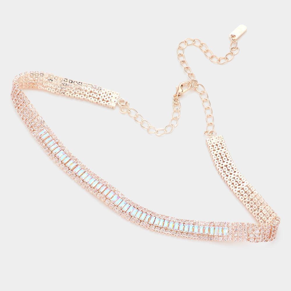 Rose Gold Baguette Stone Cluster Choker Rhinestone Necklace - Jewelry Store by Erik Rayo