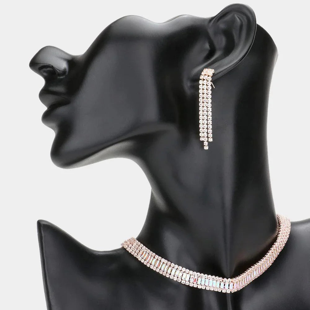 Rose Gold Baguette Stone Cluster Choker Rhinestone Necklace - Jewelry Store by Erik Rayo