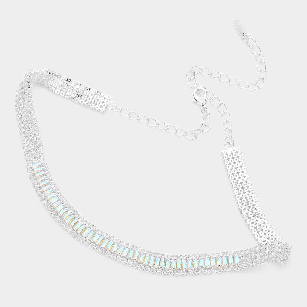 Silver Baguette Stone Cluster Choker Rhinestone Necklace - Jewelry Store by Erik Rayo