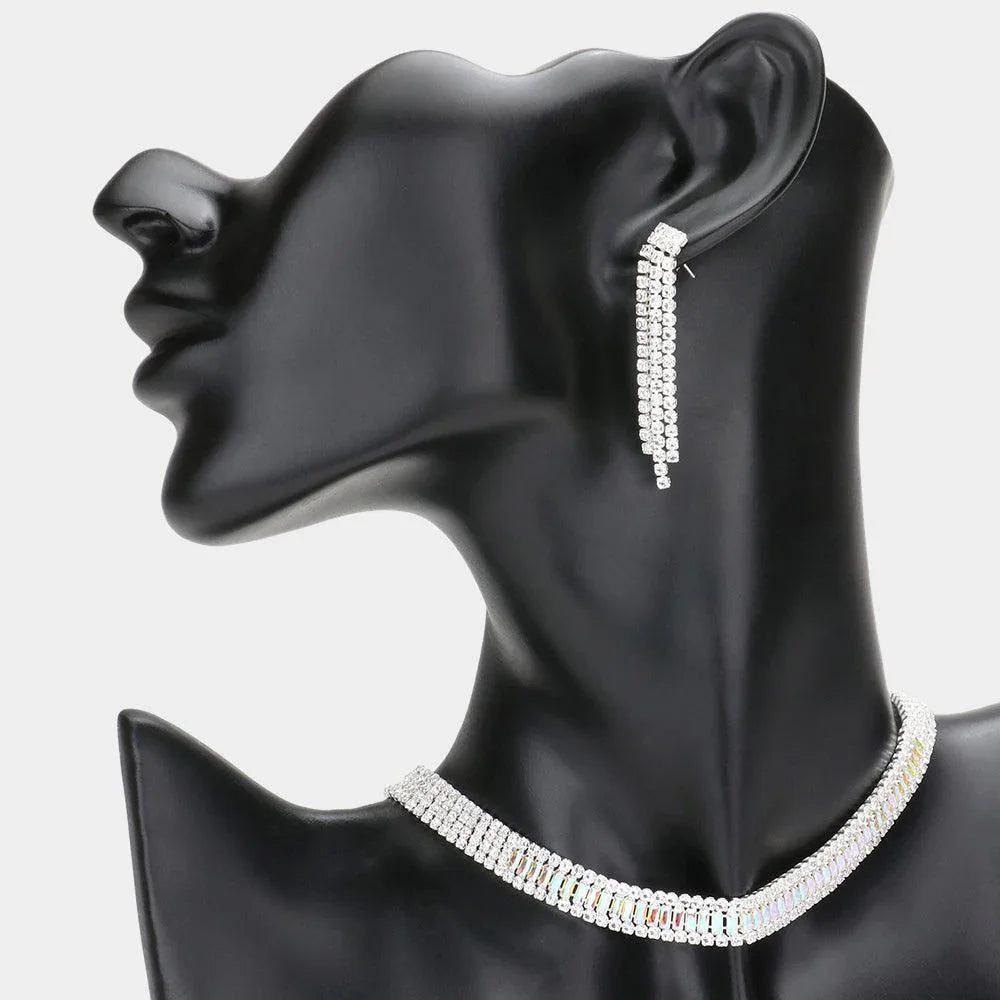 Silver Baguette Stone Cluster Choker Rhinestone Necklace - Jewelry Store by Erik Rayo