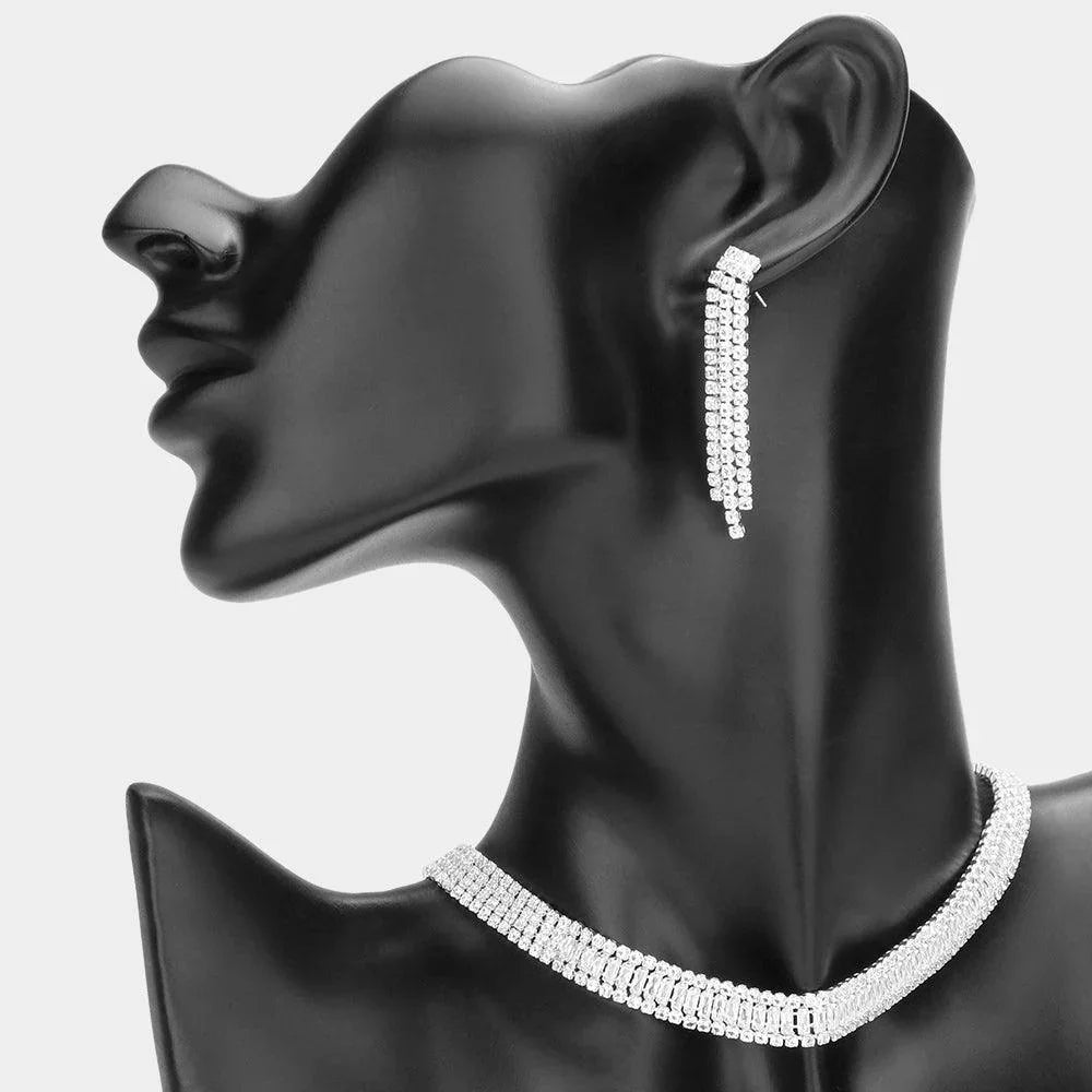 Silver Baguette Stone Cluster Choker Rhinestone Necklace - Jewelry Store by Erik Rayo