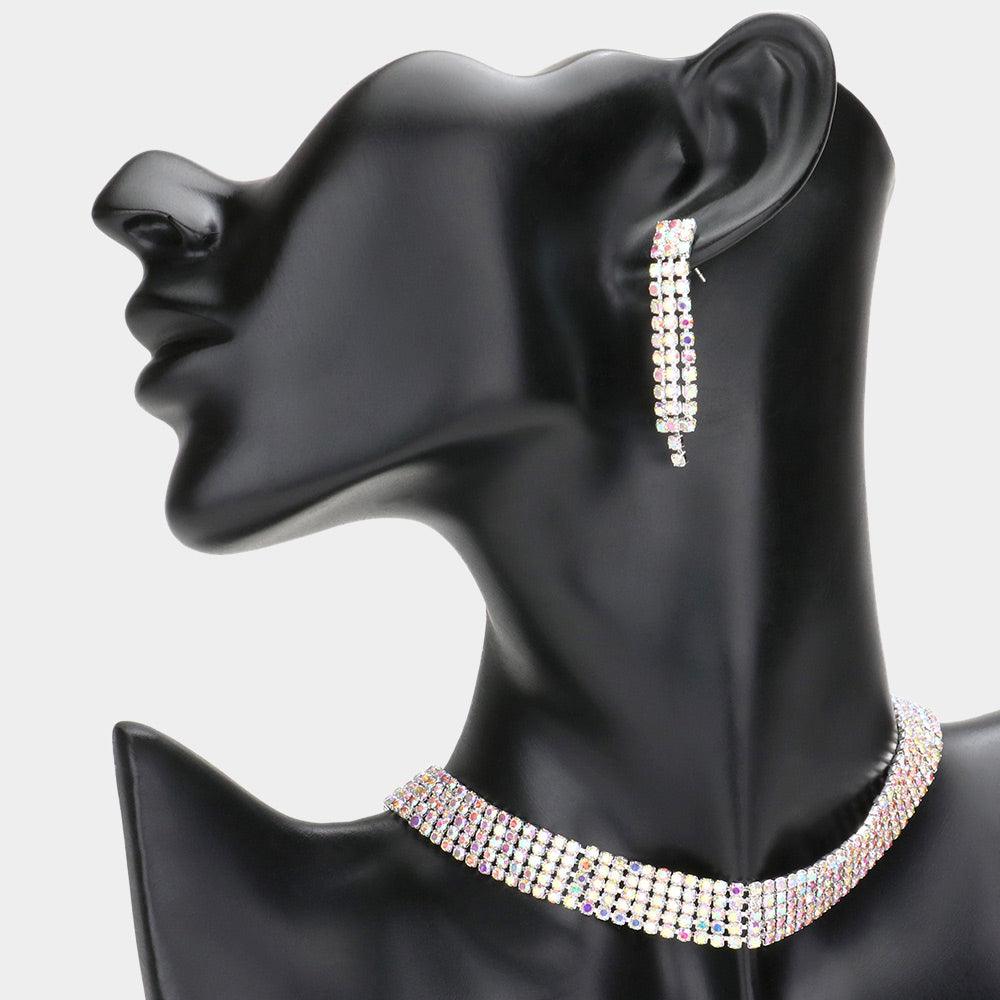 Silver Necklace Rhinestone Paved