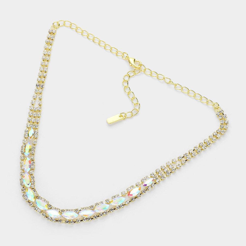 Gold Marquise Stone Evening Choker Necklace Rhinestone Paved - Jewelry Store by Erik Rayo