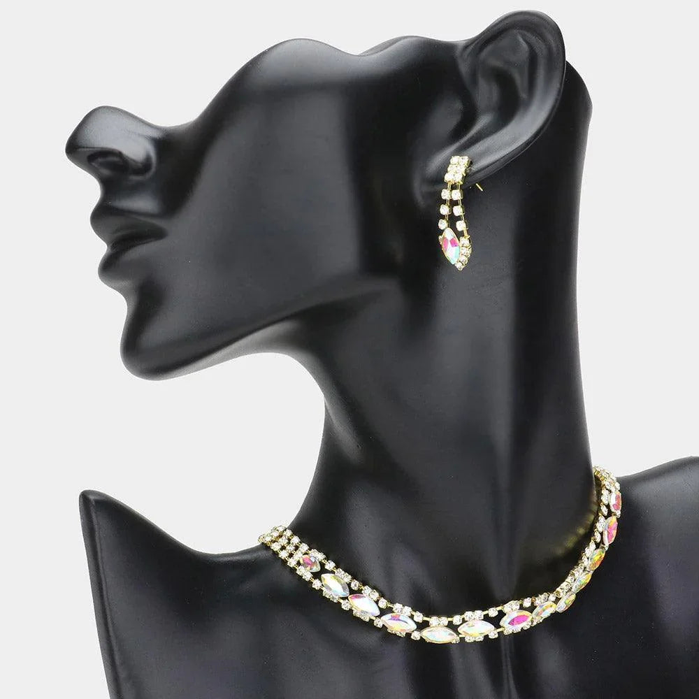 Gold Marquise Stone Evening Choker Necklace Rhinestone Paved - Jewelry Store by Erik Rayo