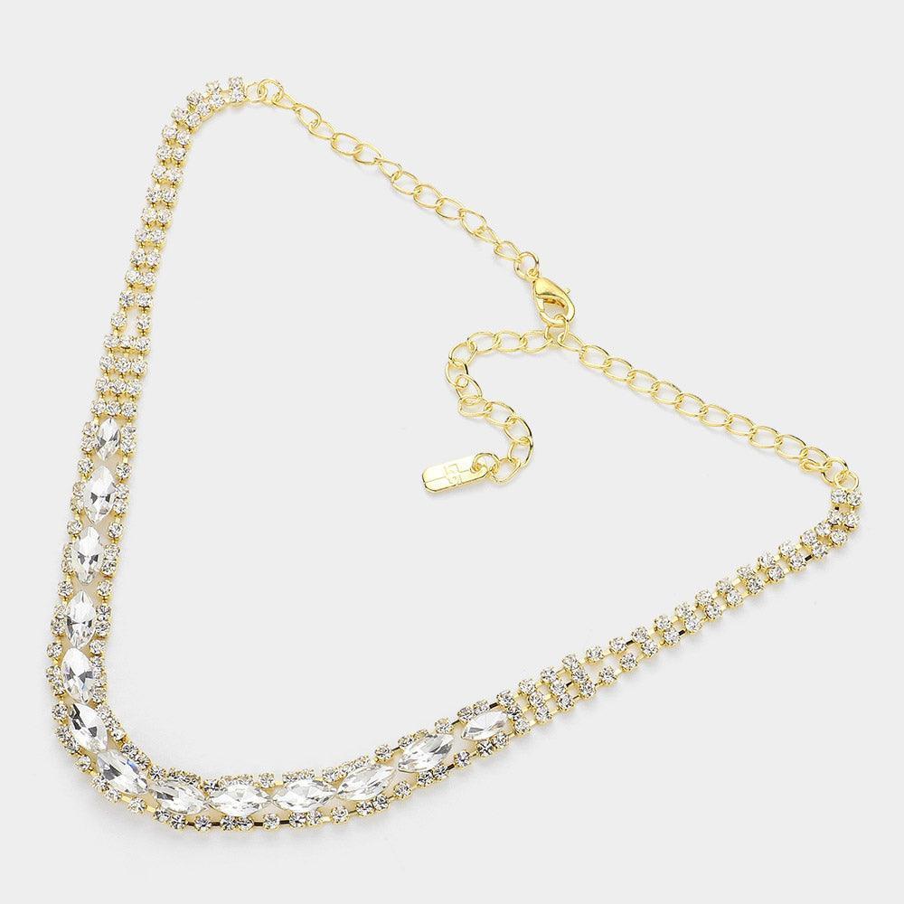 Gold Marquise Stone Evening Choker Necklace Rhinestone Paved - Jewelry Store by Erik Rayo