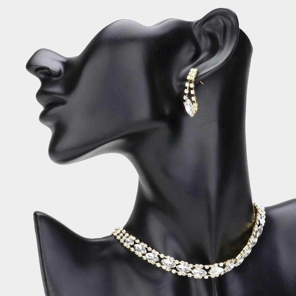 Gold Marquise Stone Evening Choker Necklace Rhinestone Paved - Jewelry Store by Erik Rayo