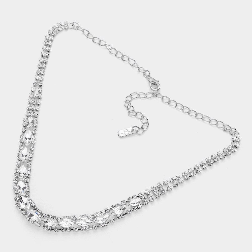 Silver Marquise Stone Evening Choker Necklace Rhinestone Paved - Jewelry Store by Erik Rayo