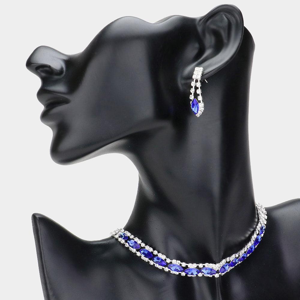 Silver Marquise Stone Evening Choker Necklace Rhinestone Paved - Jewelry Store by Erik Rayo
