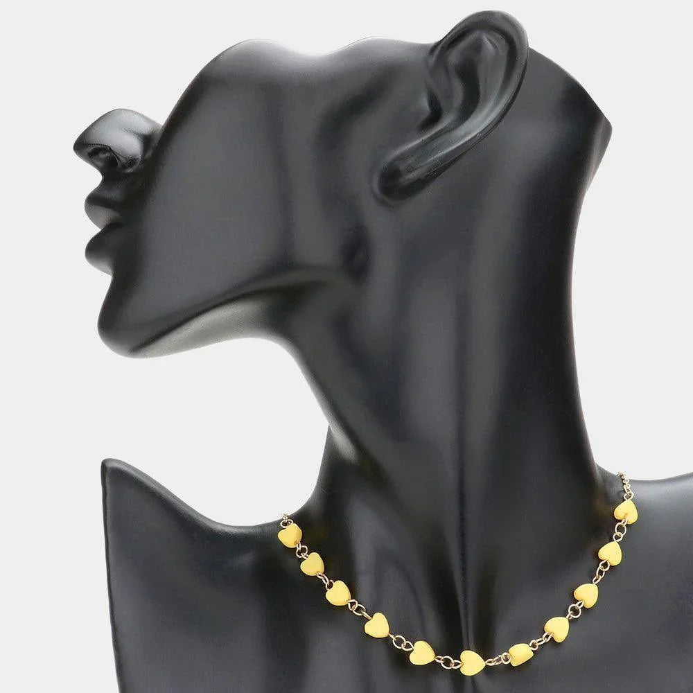 Yellow Natural Marble Heart Stone Choker Necklace - Jewelry Store by Erik Rayo