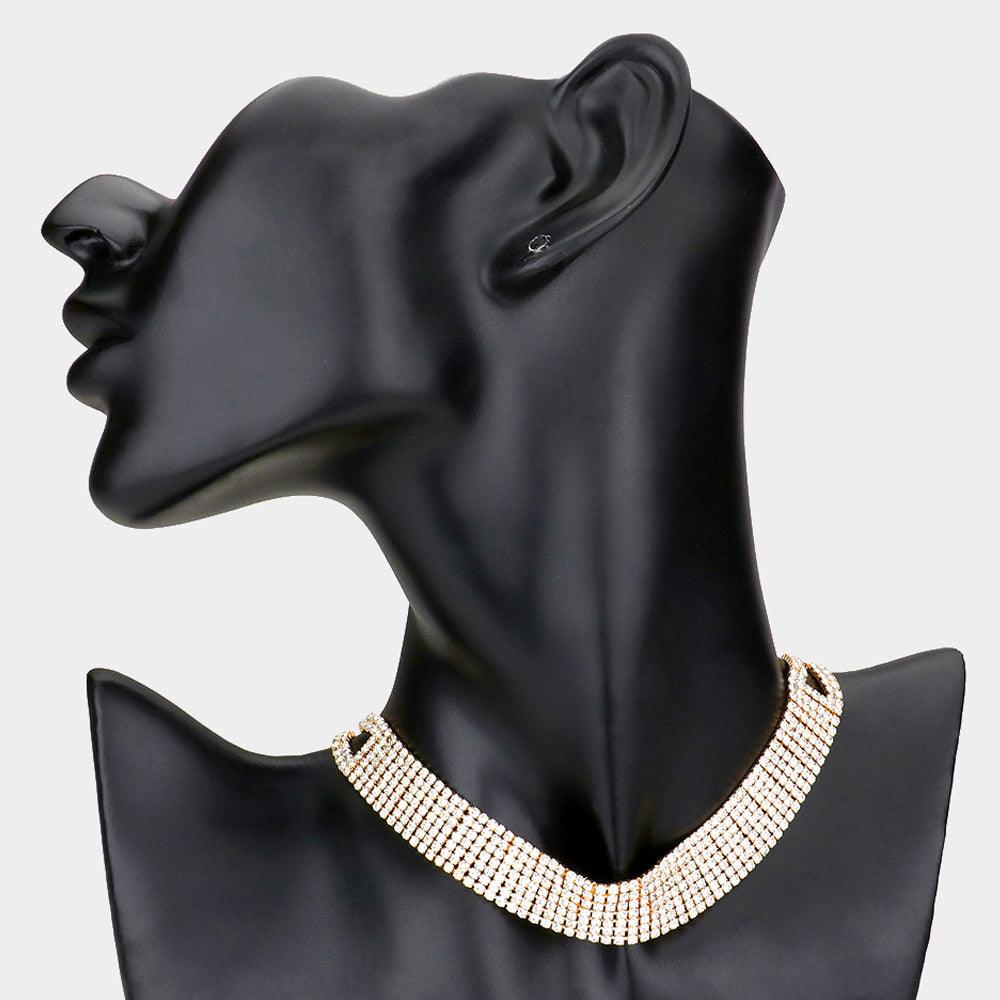 Gold Rhinestone Crystal Choker Necklace