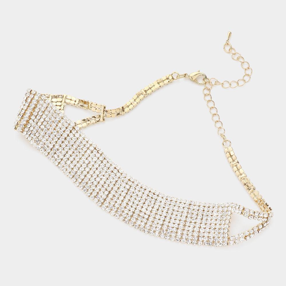 Gold Embellished Rhinestone Choker Necklace - Jewelry Store by Erik Rayo