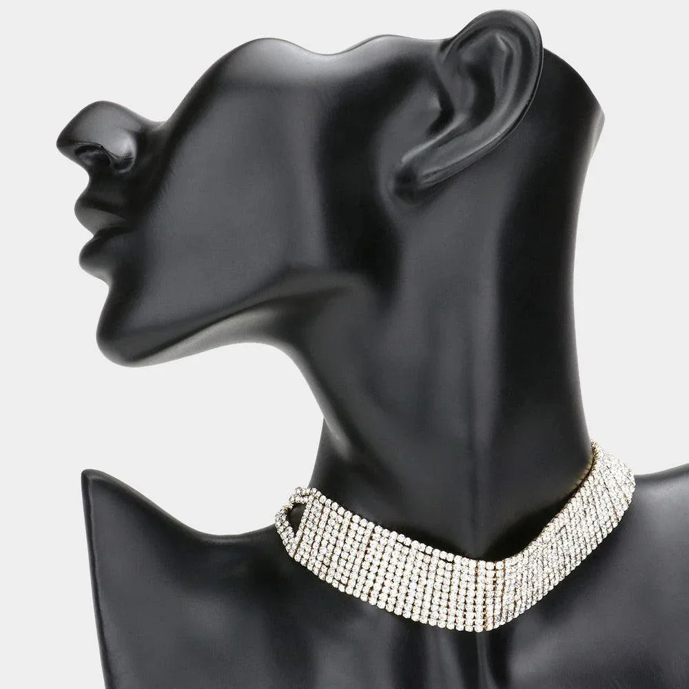 Gold Embellished Rhinestone Choker Necklace - Jewelry Store by Erik Rayo