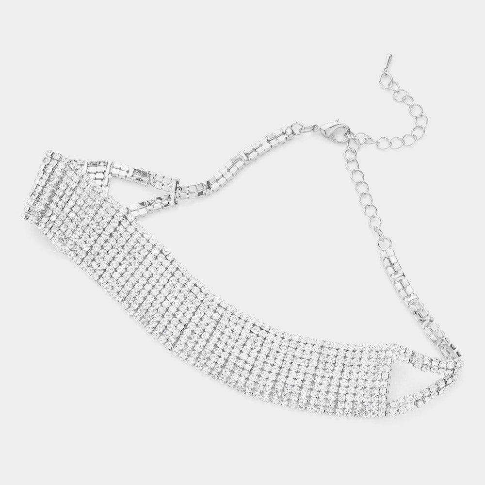 Silver Embellished Rhinestone Choker Necklace - Jewelry Store by Erik Rayo