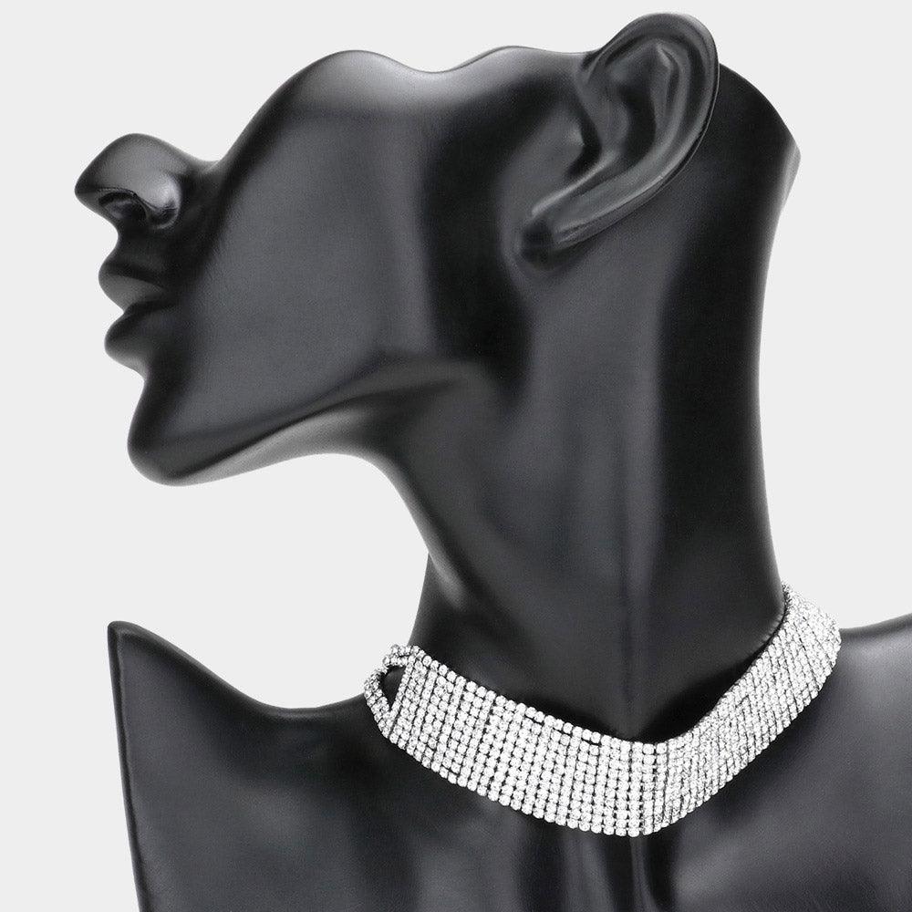 Silver Embellished Rhinestone Choker Necklace