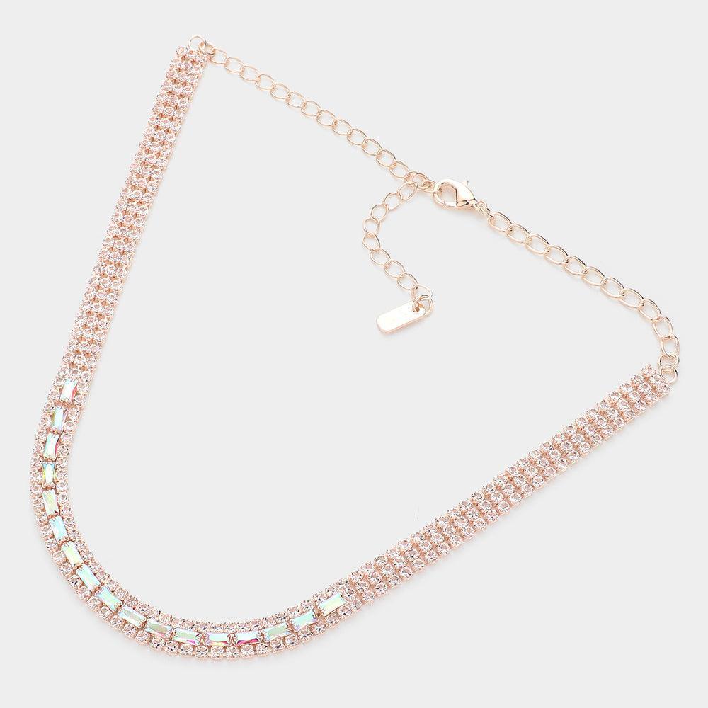 Rose Gold Baguette Stone Detailed Rhinestone Choker Necklace - Jewelry Store by Erik Rayo